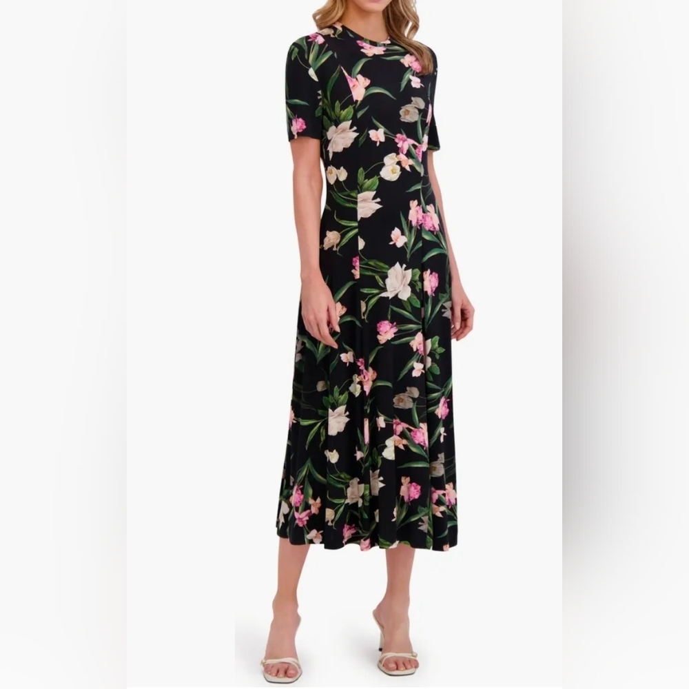 Ted Baker London Black Floral Midi Dress NEW XL